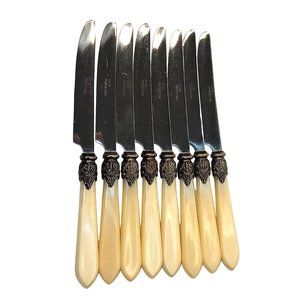 Vintage Hanford Forge Stainless Steak Knives Pearlescent Plastic Handles With De